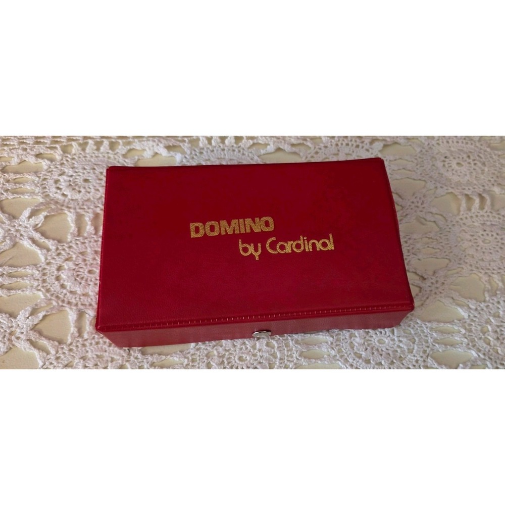 Vintage Domino By Cardinal 55 Pieces 3/8" Thick DOUBLE NINE Red Vinyl Case AS SH